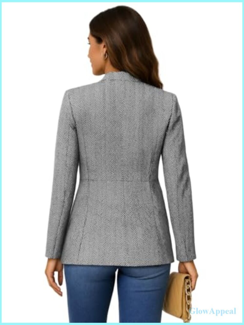 Lightweight Open Front Tweed Blazer - Plaid Stand Collar Lined Casual Work - Picture 5 of 7
